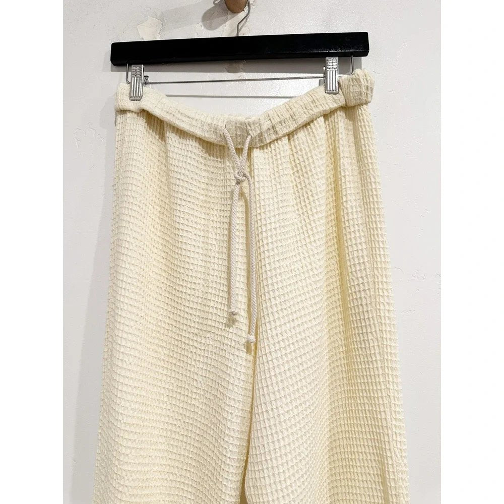 Waffle Roll Knit Pants in Creme - Large