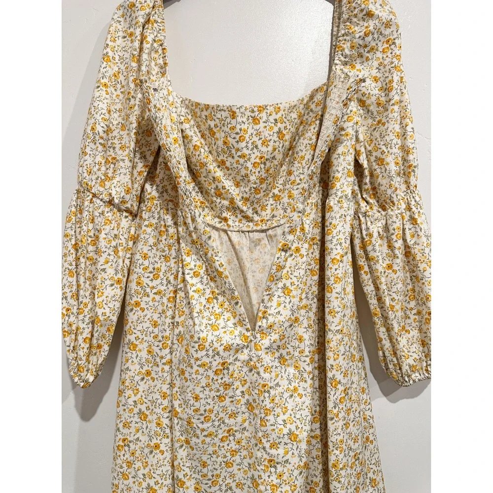 Michaela Floral Long Sleeve Mini Dress Lima Yellow - 12
