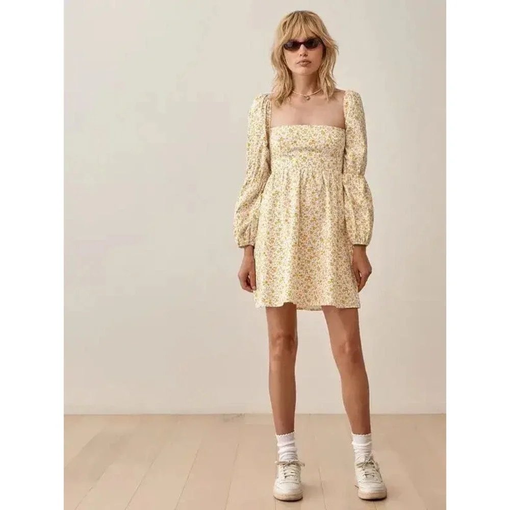 Michaela Floral Long Sleeve Mini Dress Lima Yellow - 12