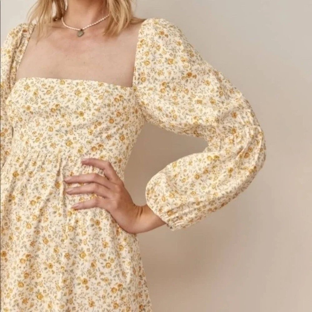 Michaela Floral Long Sleeve Mini Dress Lima Yellow - 12