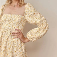Michaela Floral Long Sleeve Mini Dress Lima Yellow - 12