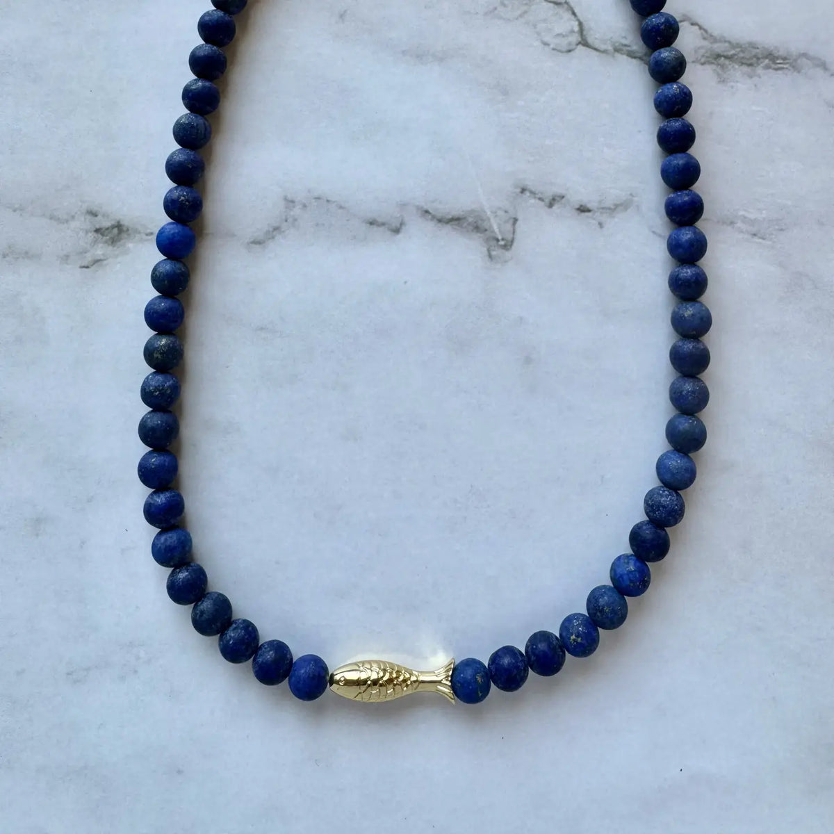 Ashia Beaded Fish Necklace Lapis