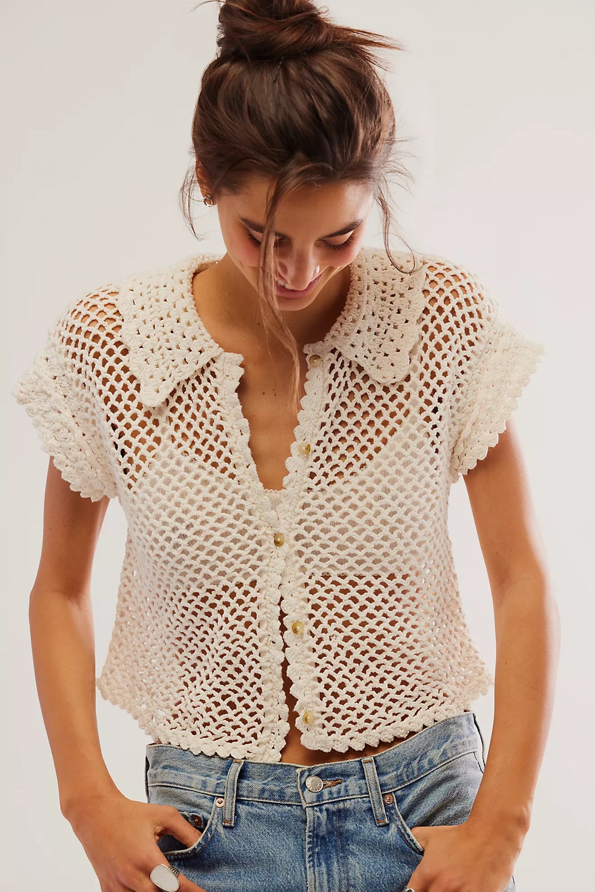 Lily Crochet Top in Coconut Milk