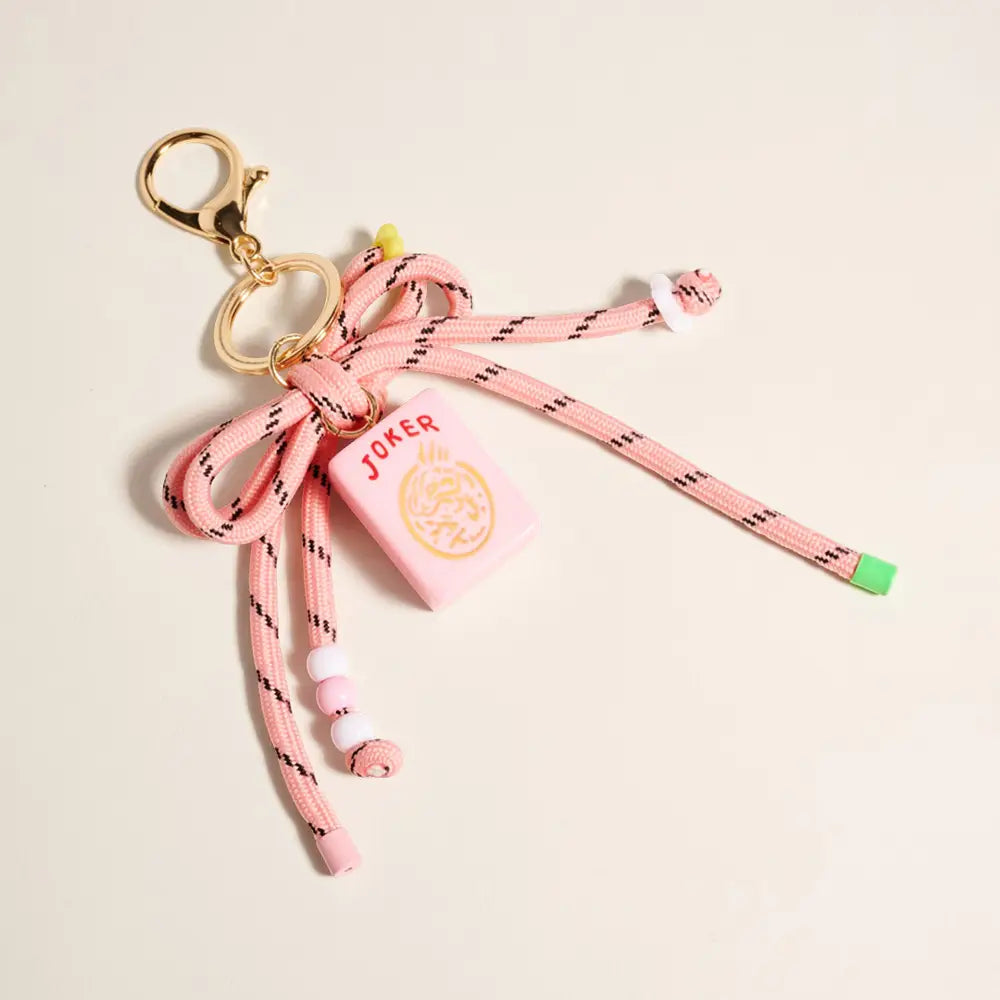 Mahjong Tile Drop Bow Knot Strap Keychain Bag Charm