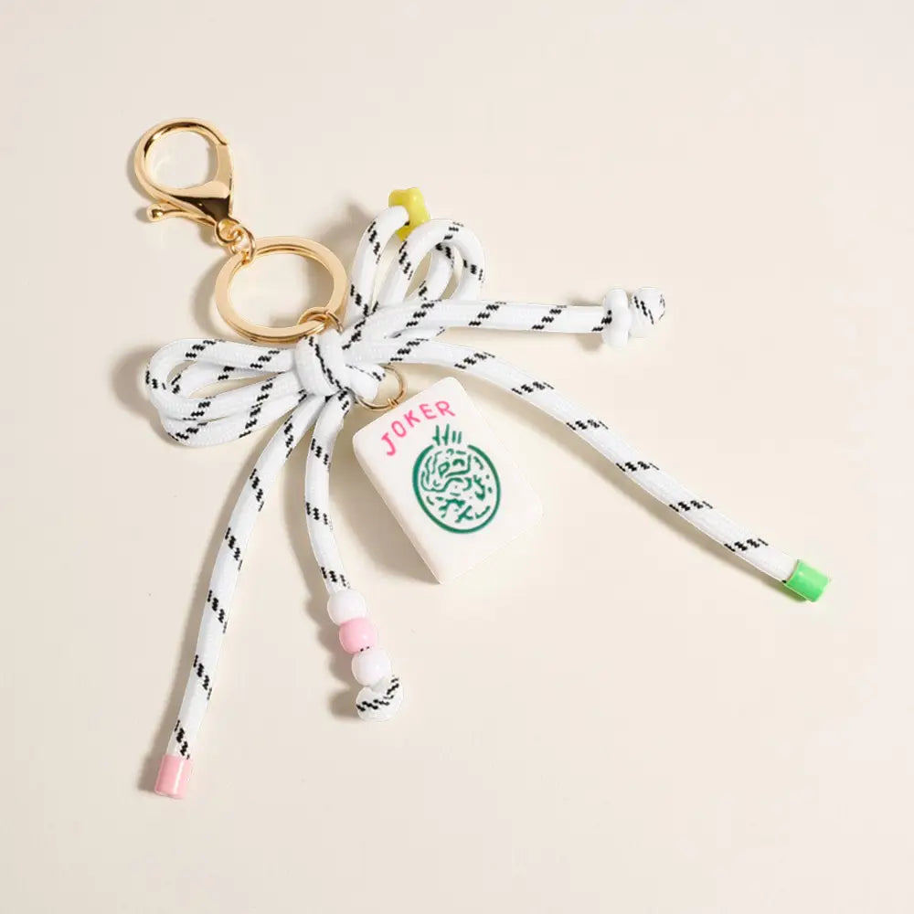 Mahjong Tile Drop Bow Knot Strap Keychain Bag Charm