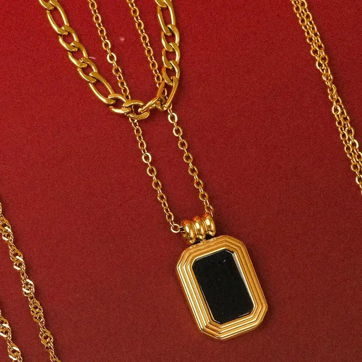 Mare 18K Gold Stack Necklace with Square Pendant