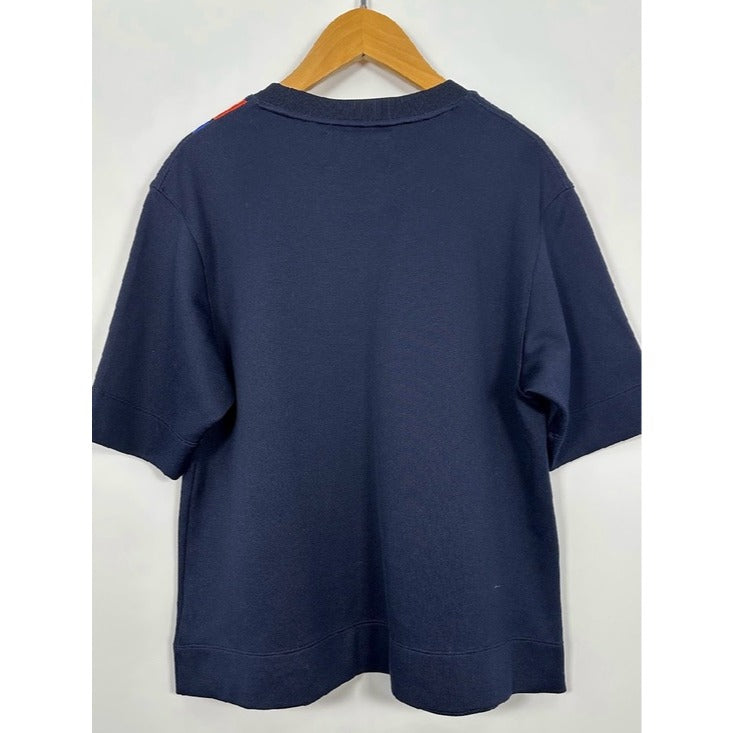 Navy and Red Short Sleeve Top - Small