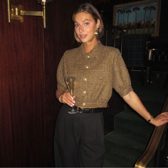 Cove Tweed Crop Jacket in Pine - 10
