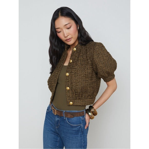 Cove Tweed Crop Jacket in Pine - 10