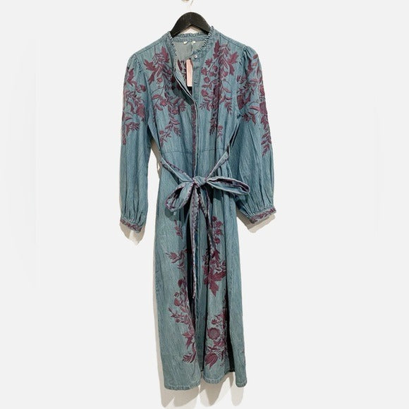 Jenny Mae Denim Embroidered Midi Dress Size PS