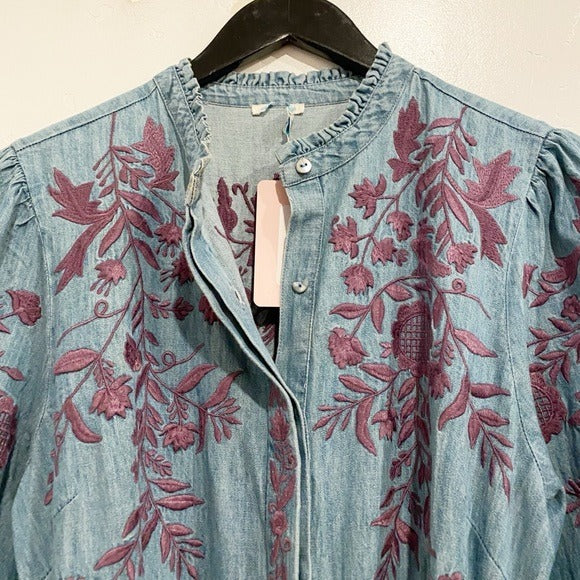 Jenny Mae Denim Embroidered Midi Dress Size PS