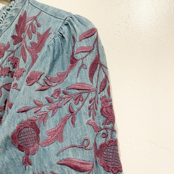 Jenny Mae Denim Embroidered Midi Dress Size PS