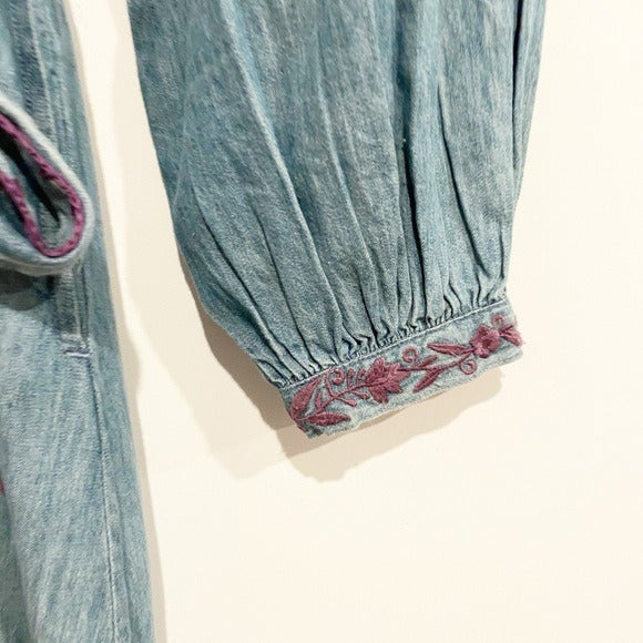 Jenny Mae Denim Embroidered Midi Dress Size PS