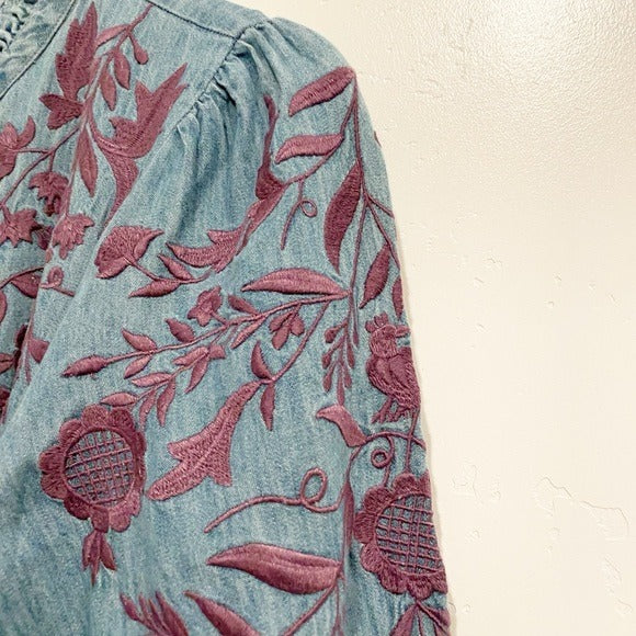 Jenny Mae Denim Embroidered Midi Dress Size PS