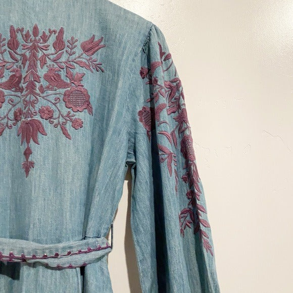 Jenny Mae Denim Embroidered Midi Dress Size PS