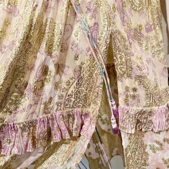 Paisley Metallic Georgette Maxi Dress