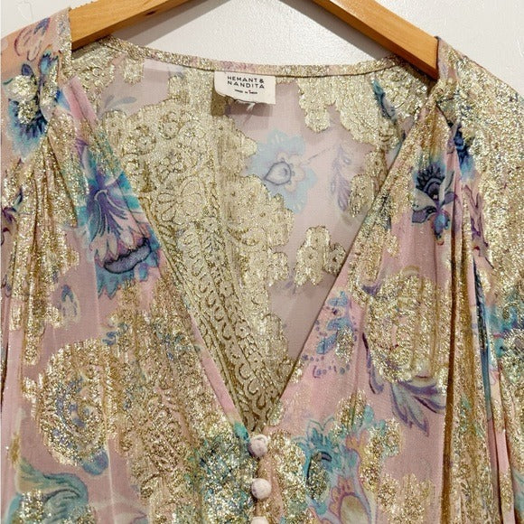 Paisley Metallic Georgette Maxi Dress