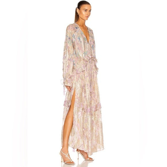 Paisley Metallic Georgette Maxi Dress