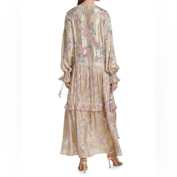 Paisley Metallic Georgette Maxi Dress