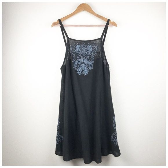 Tulum Cutwork Black Embroidered Slip Dress Size Medium