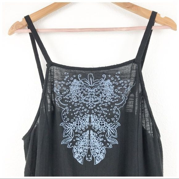 Tulum Cutwork Black Embroidered Slip Dress Size Medium