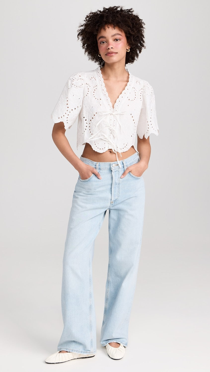 Puff Sleeve Eyelet Embroidered Top
