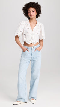 Puff Sleeve Eyelet Embroidered Top