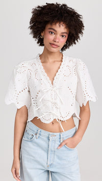 Puff Sleeve Eyelet Embroidered Top