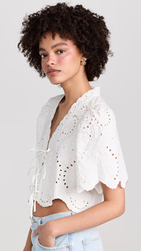 Puff Sleeve Eyelet Embroidered Top