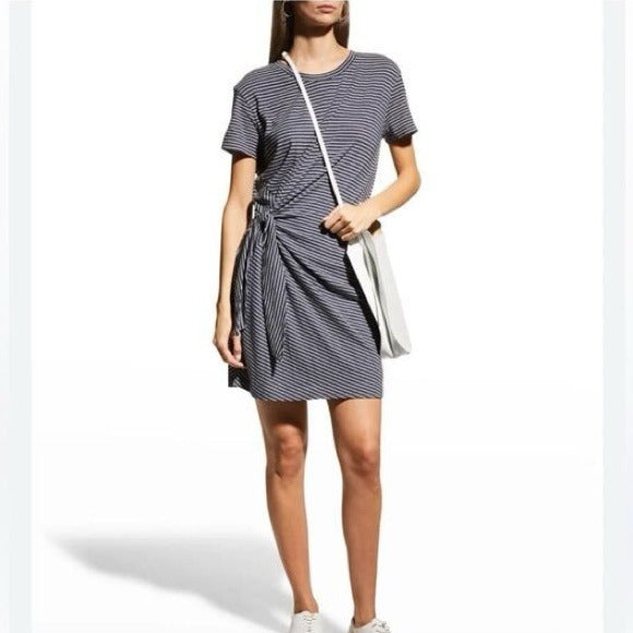 Classic Stripe Side Tie Dress in Tide Pool/ Light Slate - Medium
