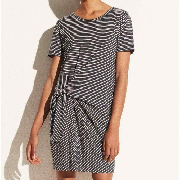 Classic Stripe Side Tie Dress in Tide Pool/ Light Slate - Medium