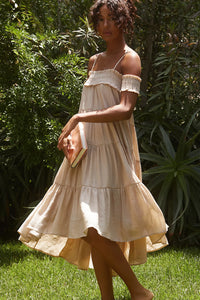 Sarah Hann Smocked Off-The-Shoulder Tiered Dress - Medium