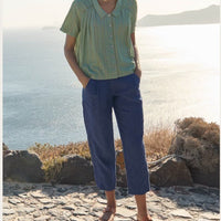 Tailored Trousers Yarn-dyed Linen in Midnight Blue