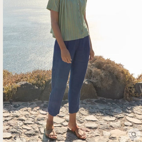 Tailored Trousers Yarn-dyed Linen in Midnight Blue