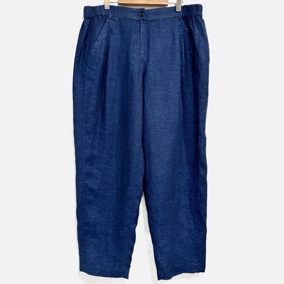 Tailored Trousers Yarn-dyed Linen in Midnight Blue