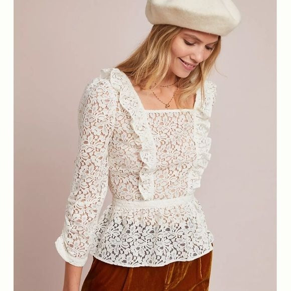 Meadow Rue Ivie Ruffled Lace Top Size 0