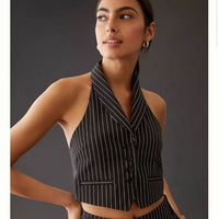 Maeve Black and White Pinstripe Vest