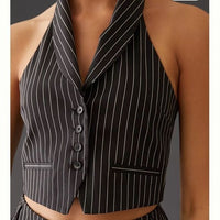Maeve Black and White Pinstripe Vest