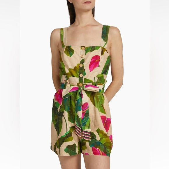 Anthurium Leaves Sand Romper Size Large