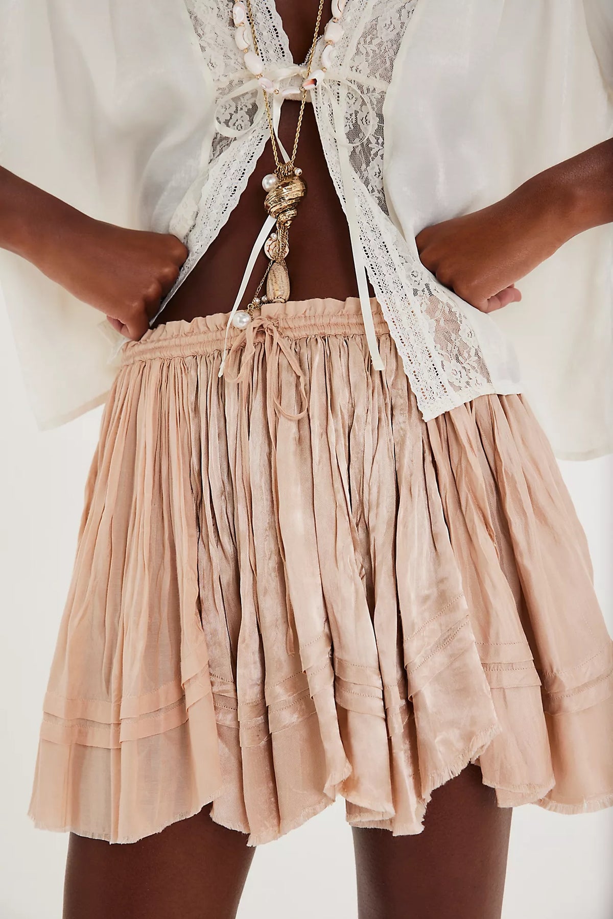 Third Charm Shine Mini Skirt in Blush