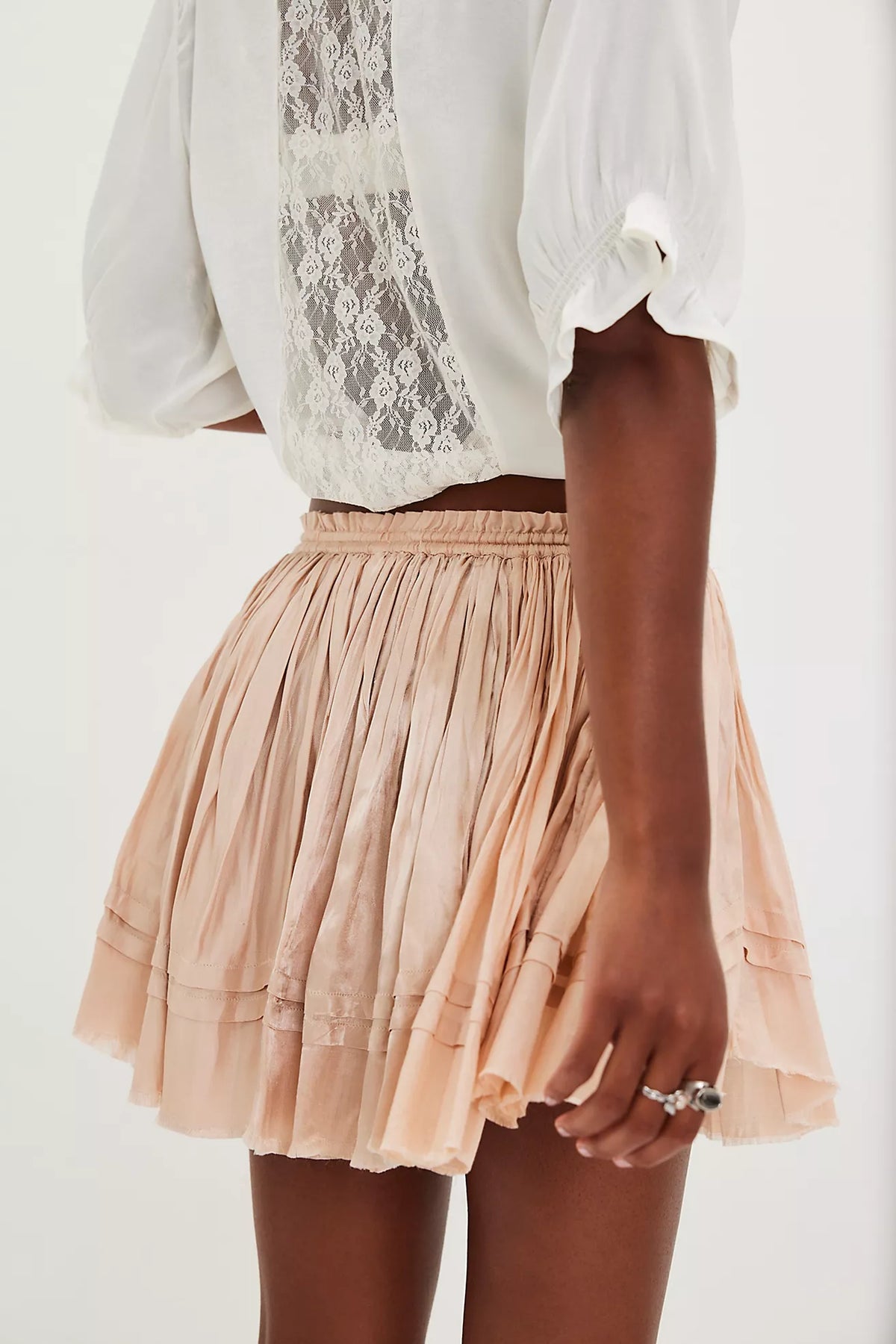 Third Charm Shine Mini Skirt in Blush