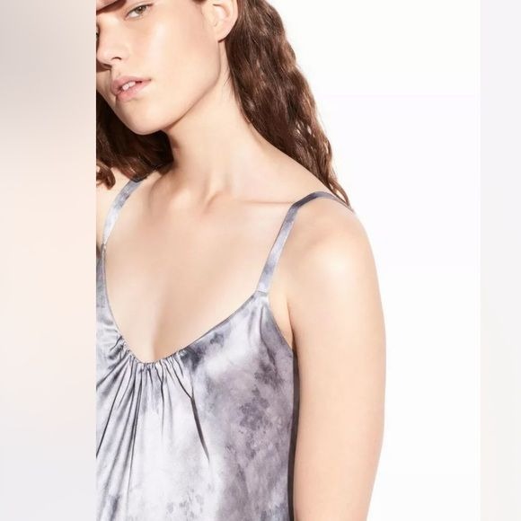 Watercolor Marble Silk-Satin Cami Midi Dress