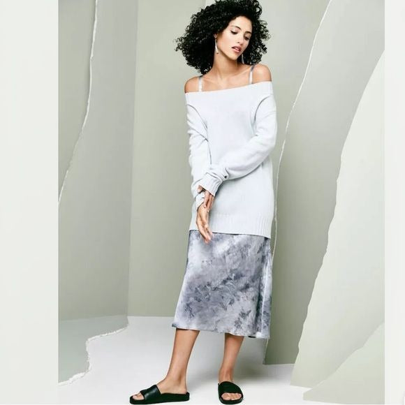 Watercolor Marble Silk-Satin Cami Midi Dress