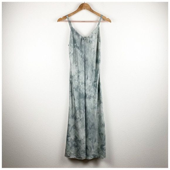 Watercolor Marble Silk-Satin Cami Midi Dress
