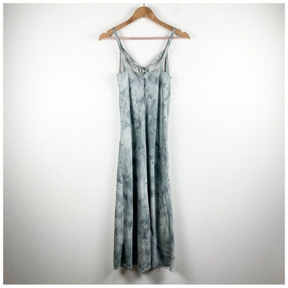 Watercolor Marble Silk-Satin Cami Midi Dress