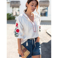 Palermo Embroidered Linen Blouse in Crème - XS