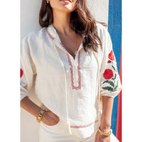 Palermo Embroidered Linen Blouse in Crème - XS