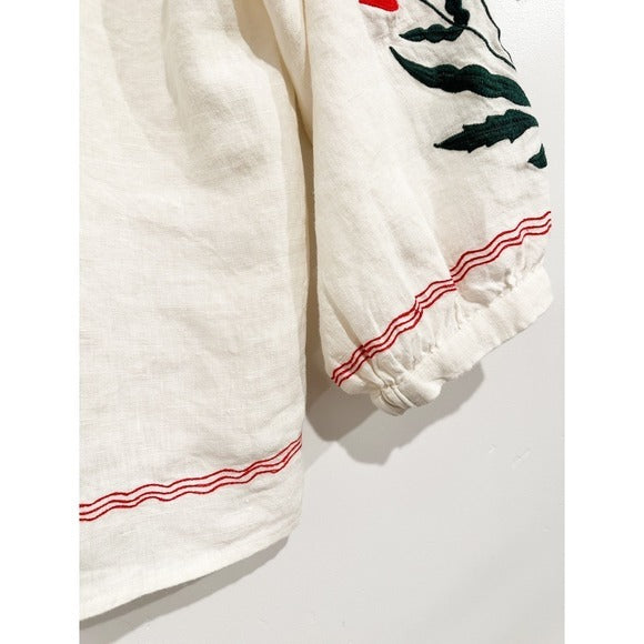 Palermo Embroidered Linen Blouse in Crème - XS