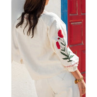 Palermo Embroidered Linen Blouse in Crème - XS