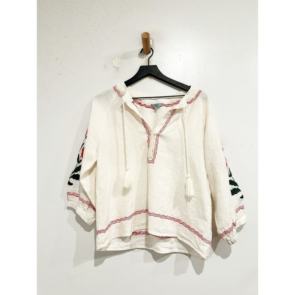 Palermo Embroidered Linen Blouse in Crème - XS